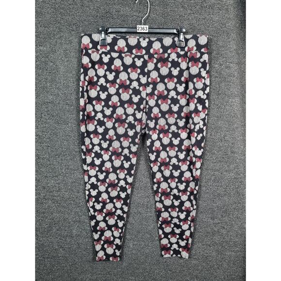 Disney Leggings Womens 2 Minnie Mouse Bow Mickey Print Stretch Pants - Picture 1 of 10